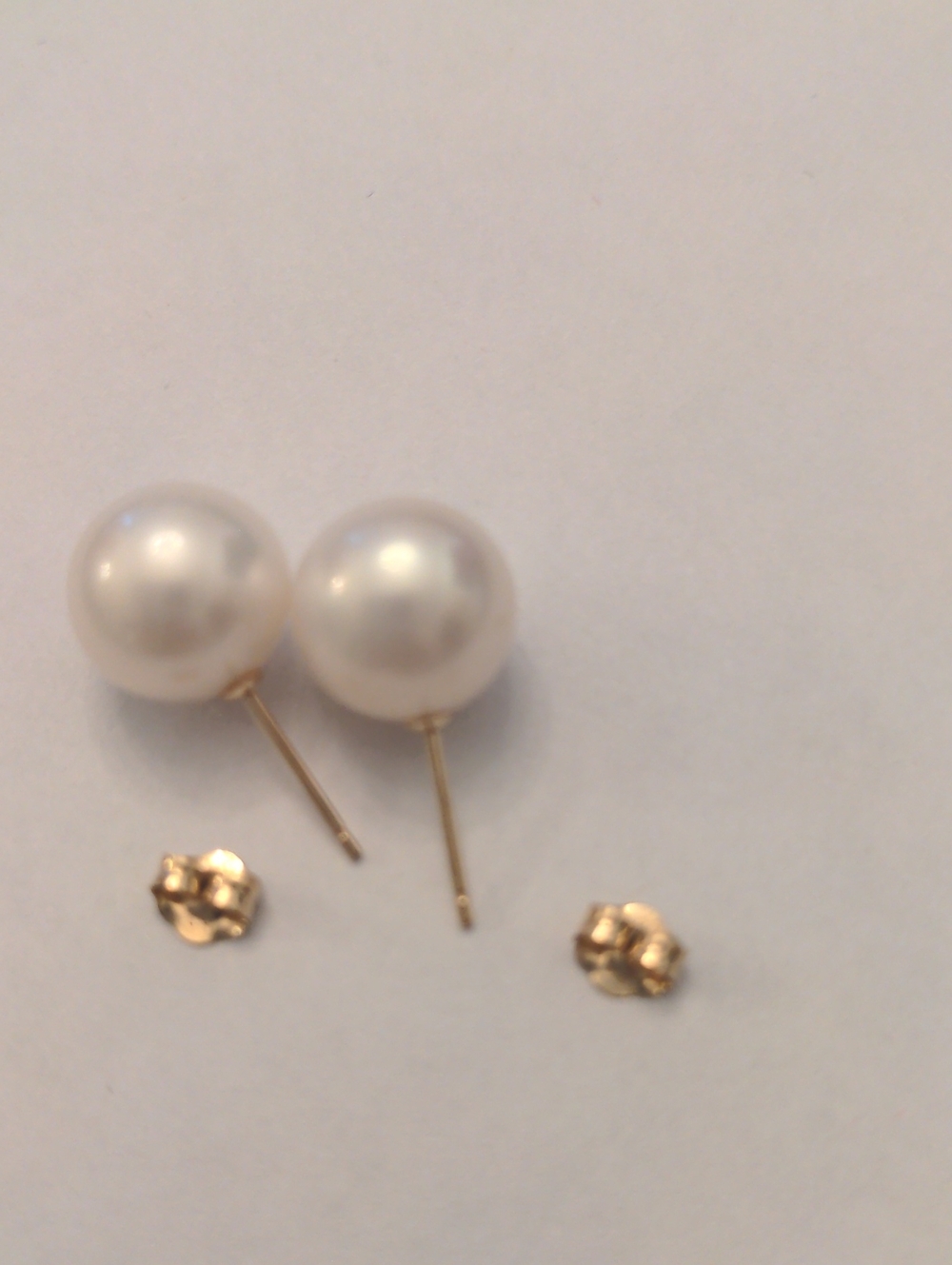 Large Round White Pearl Stud Earrings, 14k Gold Posts, Classic, 10 Mm, Boxed